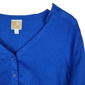 JM Collection 100% Linen Cobalt Blue Button Down Shirt - Size 18